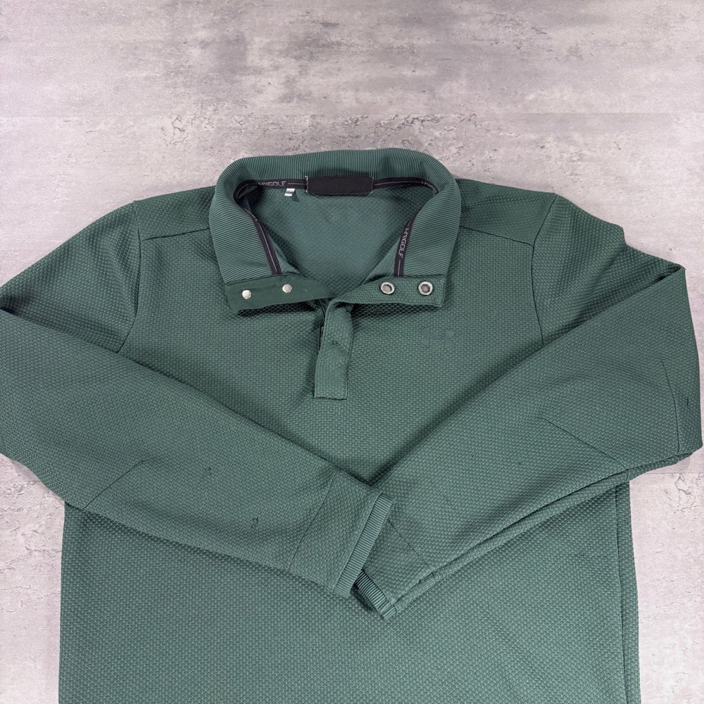 Under Armour Golf Polo Pullover Mens Large Green ColdGear Snap Knit Sweater